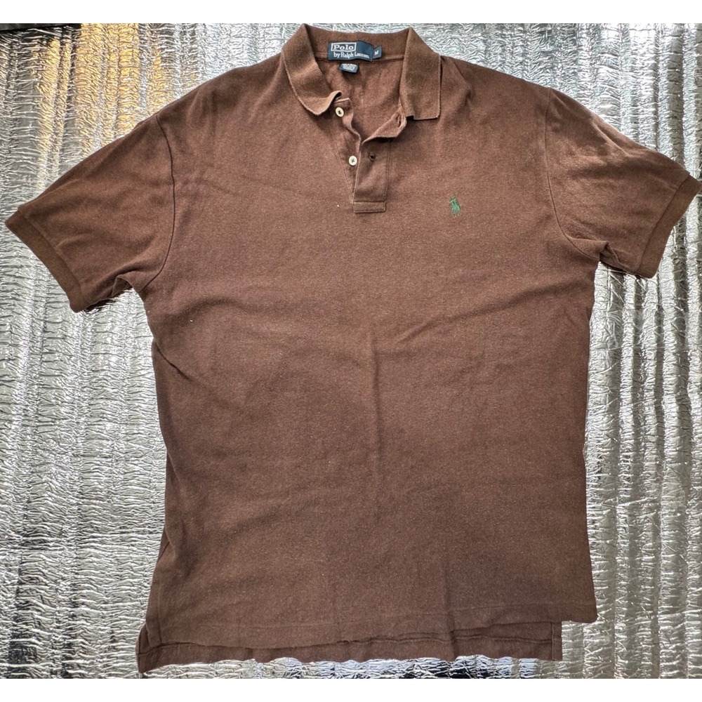 Polo Ralph Lauren Mens Medium Brown Short Sleeve Cotton Polo Shirt Green Pony